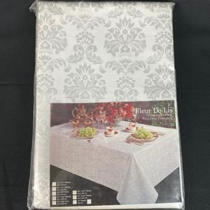 Fleur De Lis Easy Care White Tablecloth 60” x 102” Oblong NEW